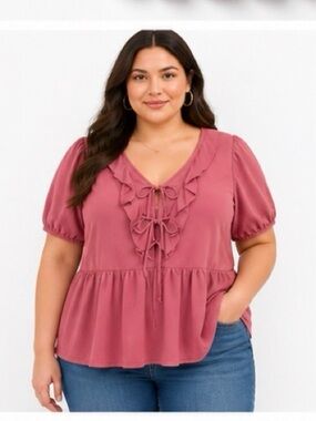 Lane Bryant Pink Ruffle Peplum Top 💕